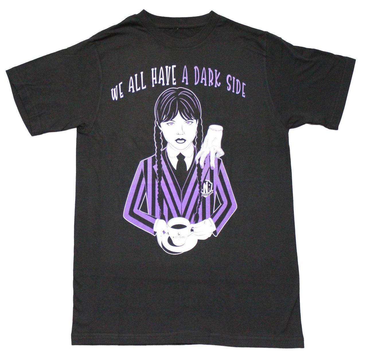 Wednesday New Adult T-Shirt - We All Have A Dark Side Holding Coffee Cup M