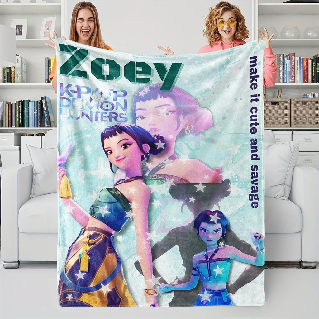 K-Pop Dämonenjäger Cartoon Multifunktionale Plüsch-Überwurfdecke, Neuartige Warme Decke, Geeignet für alle Jahreszeiten, Huntrix Fan-Geschenk