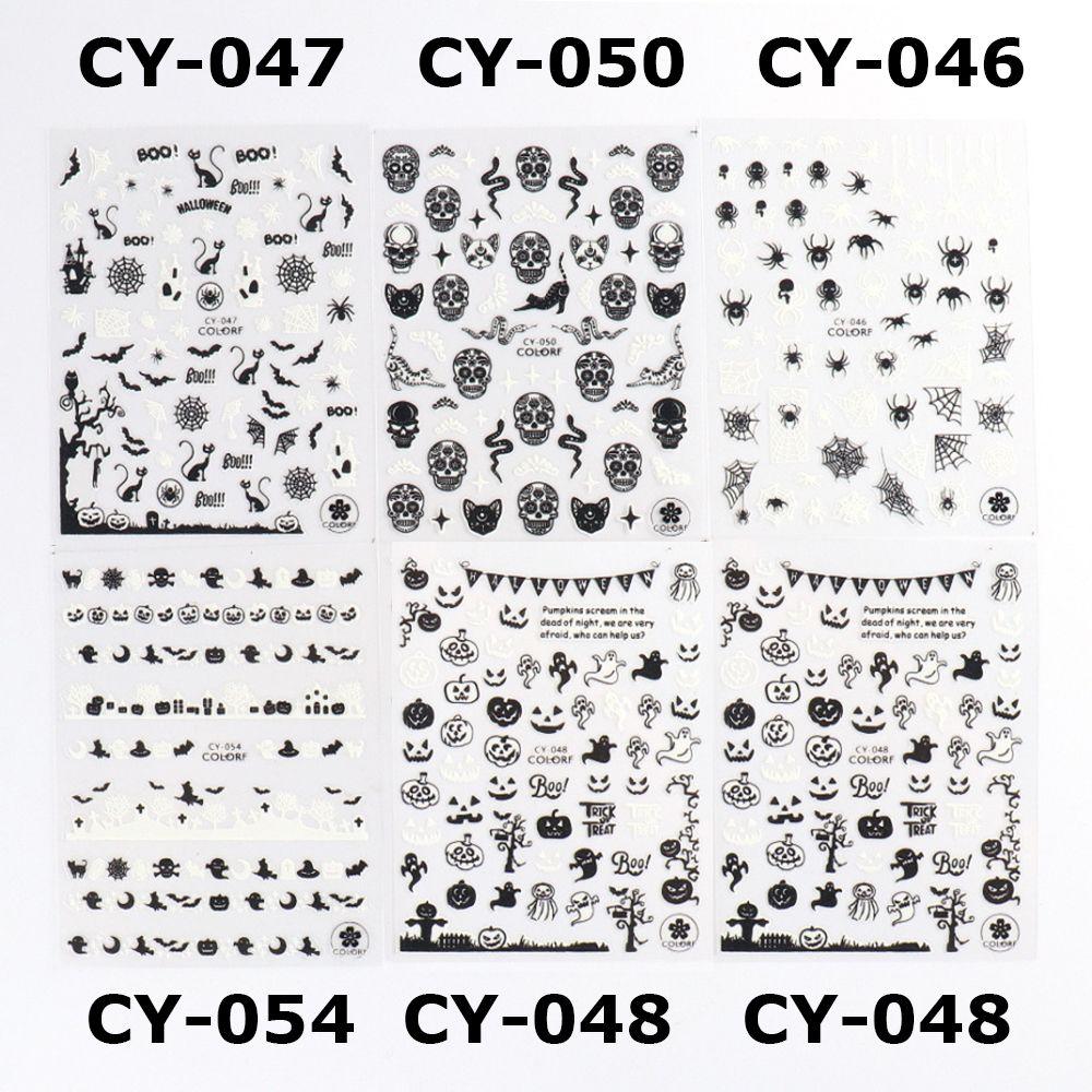 Adhesive Skull Pumpkin Spider Web Manicure Luminous 3D Halloween Nail Stickers Glow In The Dark