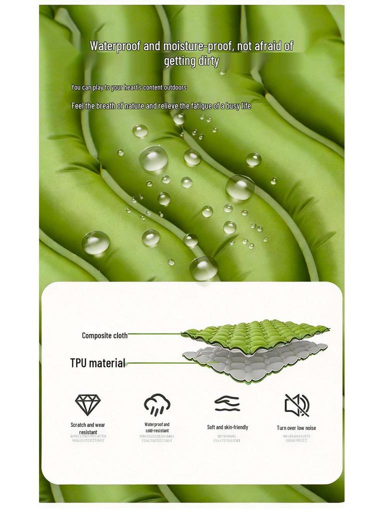 Outdoor TPU Self-Inflating Camping Mat with Built-In Foot Pump, Pillow, and Moisture Protection