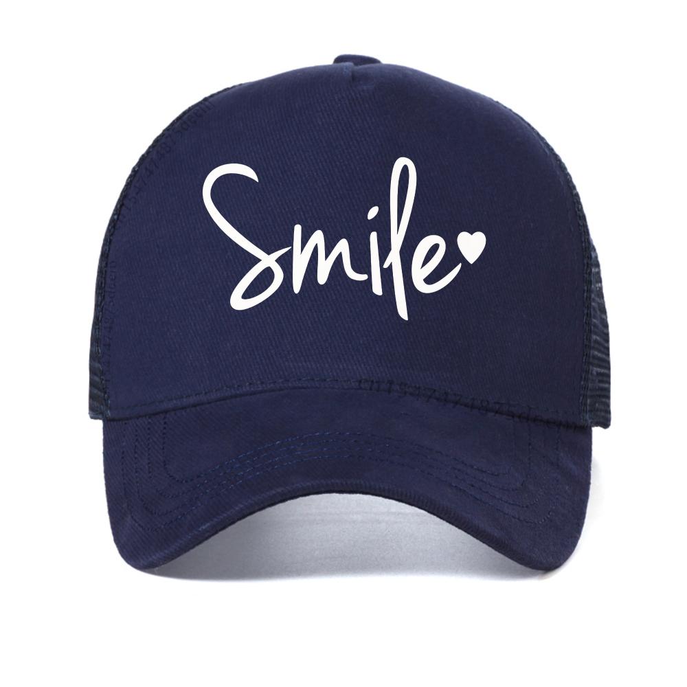 

Smile Heart Print Women baseball cap fashion causal outdoor sport caps unisex Breathable sun hat adjustable mesh Trucker hats Adjustable темно-синього кольору