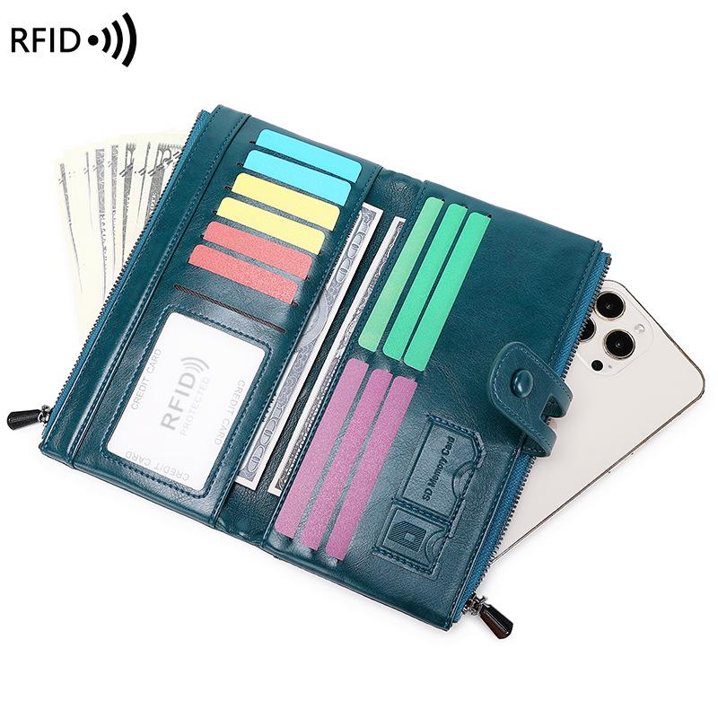 Women's RFID Retro Long Wallet: Large Capacity, Multi-Card Slot & Snap Button Closure Coin Purse