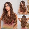 Long Wavy Synthetic Wigs Ombre Brown Hair Wigs Highlight for Women Cosplay Daily Party Dating Heat Resistant Fiber Wig
