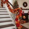 Maple Leaves Pumpkins Wreath Reusable Simulation Autumn Leaf Garland Artificial Autumn Foliage Garland Indoor Outdoor Fall Decor