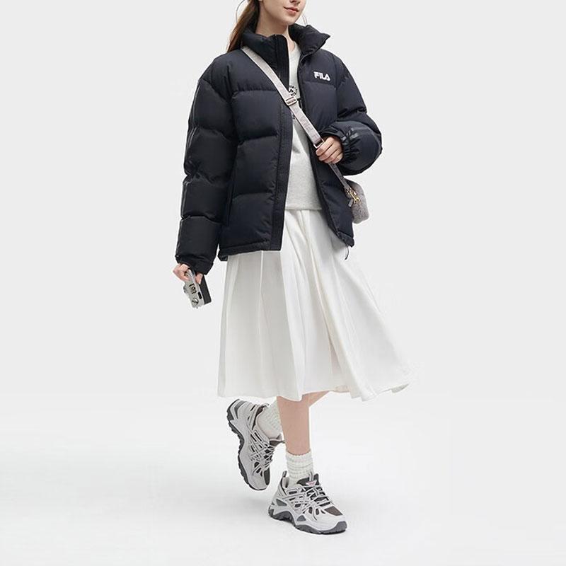 FILA Letter Logo Printed Lined Loose Thick Warm Jacket Down Coat Unisex jackets Black F51U349901F-BK