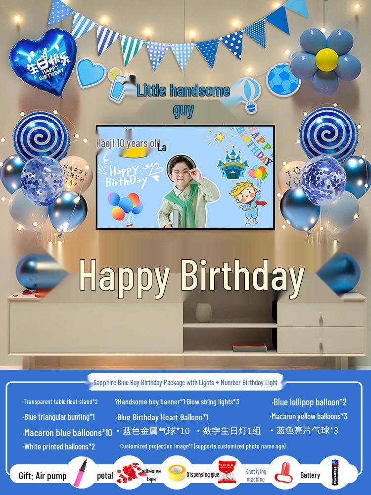 Bakgrunn for 10-årsfeiring: Gratulerer med dagen Ballonger og dekor for gutter