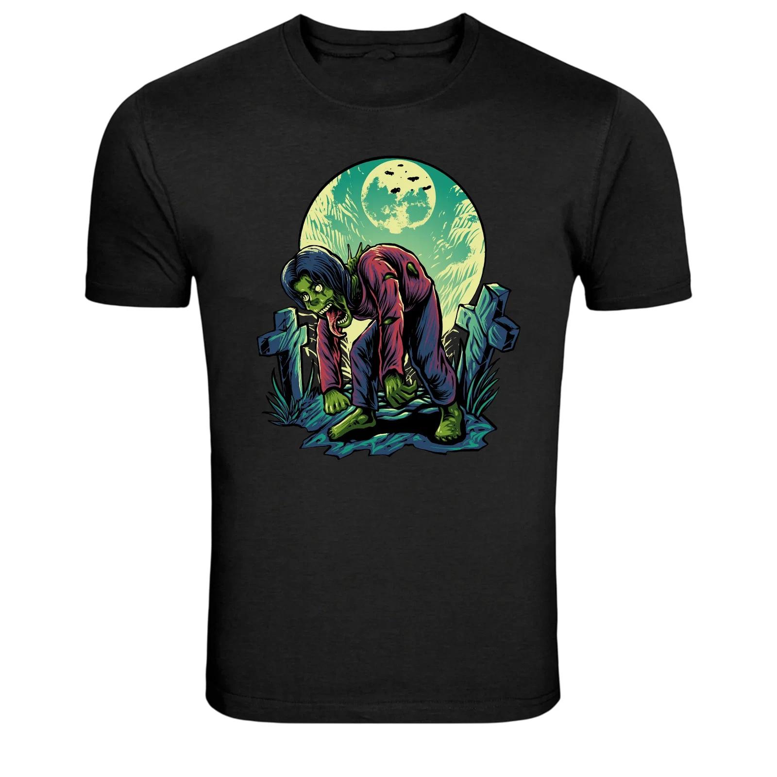 Zombie Rising From Grave Moon Horror Graphic T-Shirt XXXL