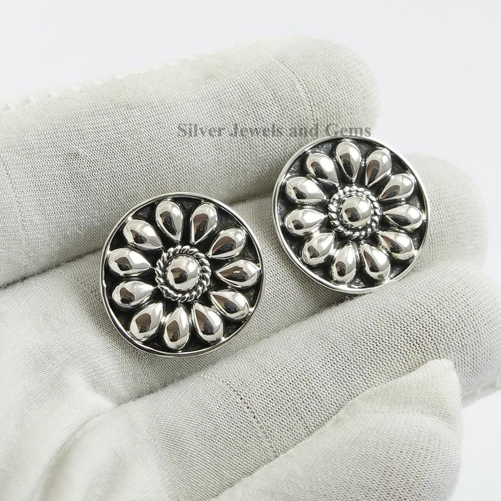 Puffed Stud Earring, Handmade Stud Earrings, 925 Sterling Silver Studs, Gift for Sister, Round Puffy Studs, Silver Dainty Jewelry
