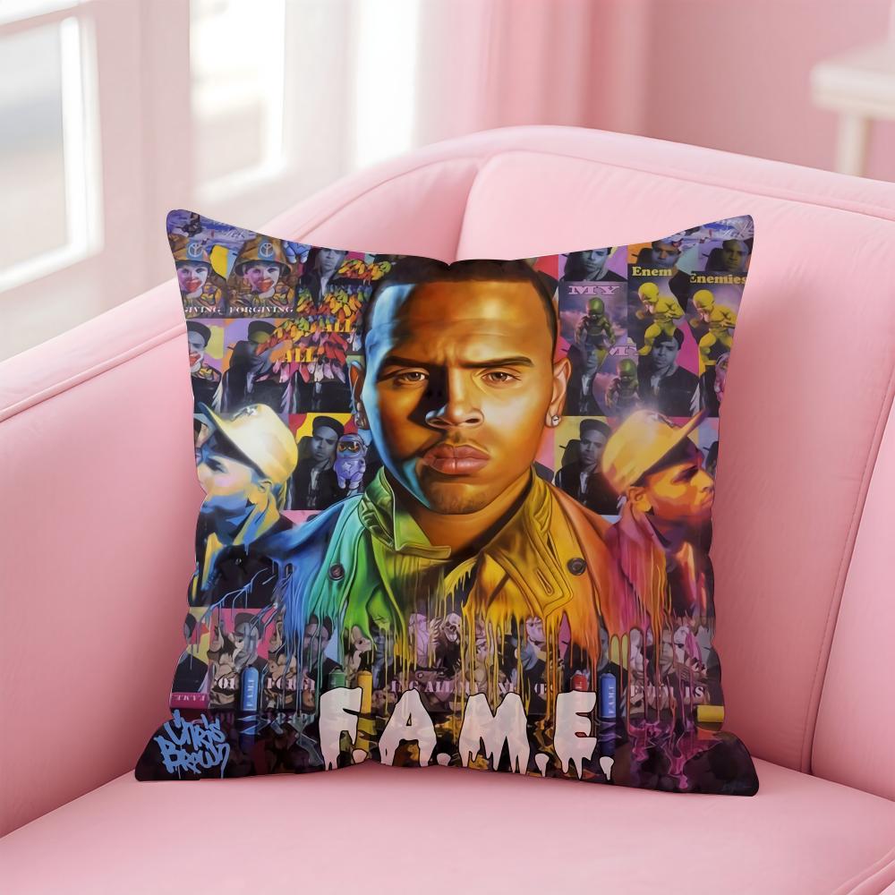 Hot New Chris Brown Rapper Pillow Case Anti-Dustmite Pillowcase Invisible Zipper Silky Short Plush Sofa Cushion Cover