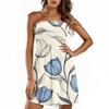 Women Summer Dress Casual Swing Floral Print Ruffle Short Sleeve Sundresses Beach  A-line  Dress  With Pockets