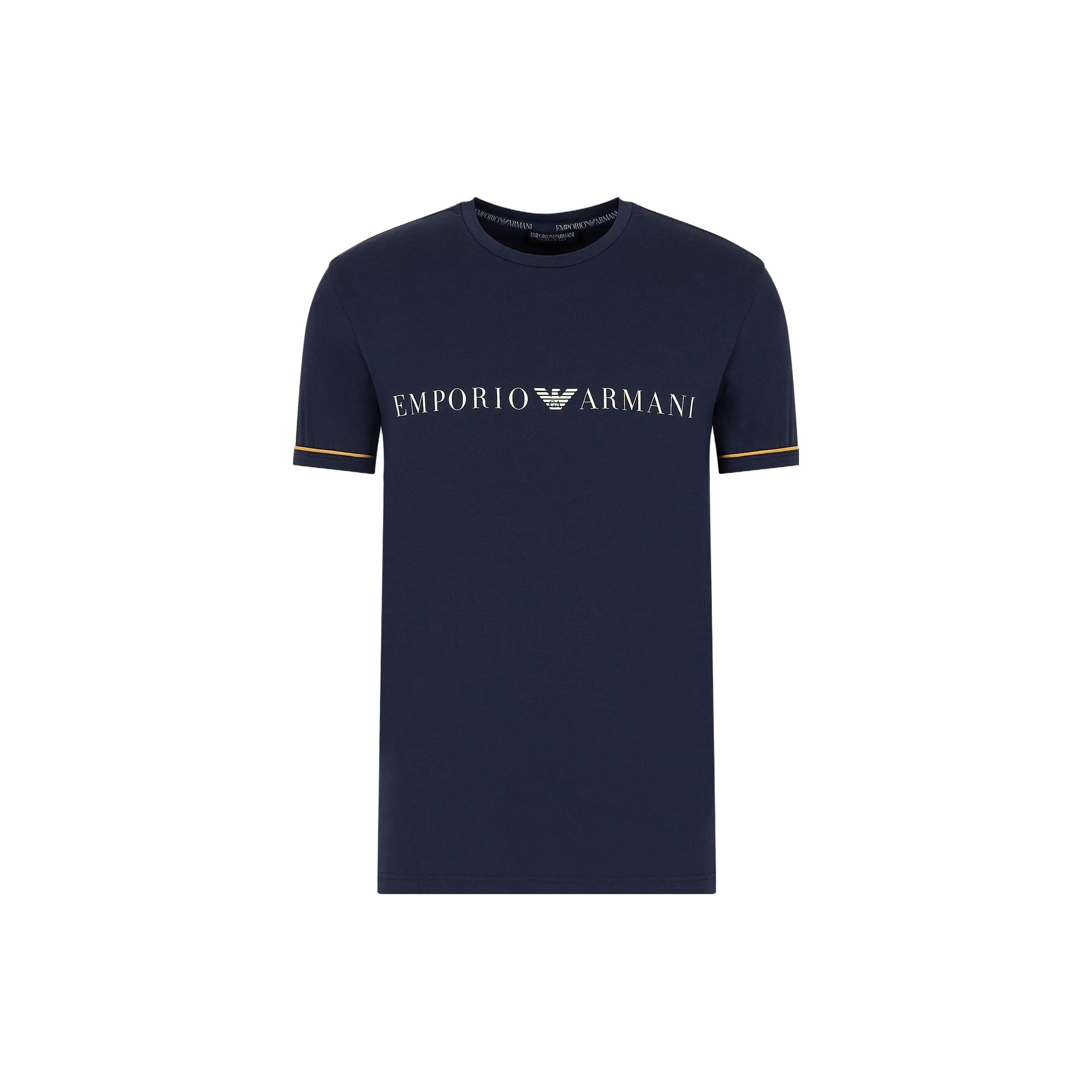Мужская футболка Emporio Armani с принтом букв, круглым вырезом, коротким рукавом, топ, темно-синий, 111971-3F525-00135 L
