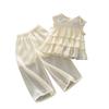 Girls Summer Lace Tank Top And Wide Leg Pants Set Kids Fashionable Two Piece Outfit For Baby