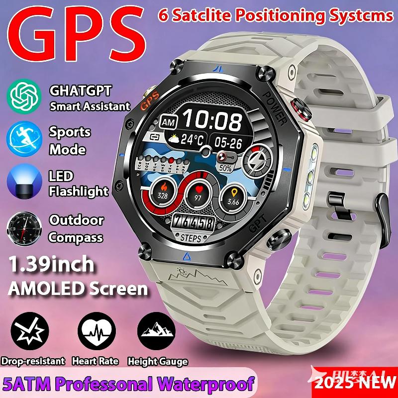 GPS Smart Watch ChatGPT AI 5ATM Waterproof Bluetooth Call Built-in Compass Altimeter Barometric Sport Watch with LED Flashlight