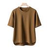 Summer Men Top O Neck Loose Irregular Split Hem Short Sleeves Solid Color Thin Pullover Elastic Casual Pullover Daily Sport T-shirt