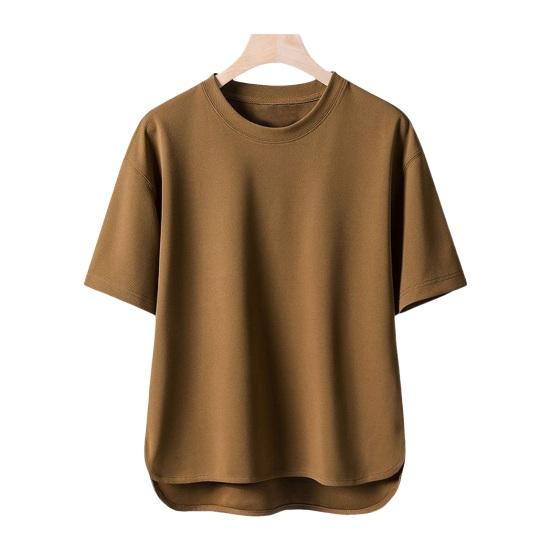 Summer Men Top O Neck Loose Irregular Split Hem Short Sleeves Solid Color Thin Pullover Elastic Casual Pullover Daily Sport T-shirt