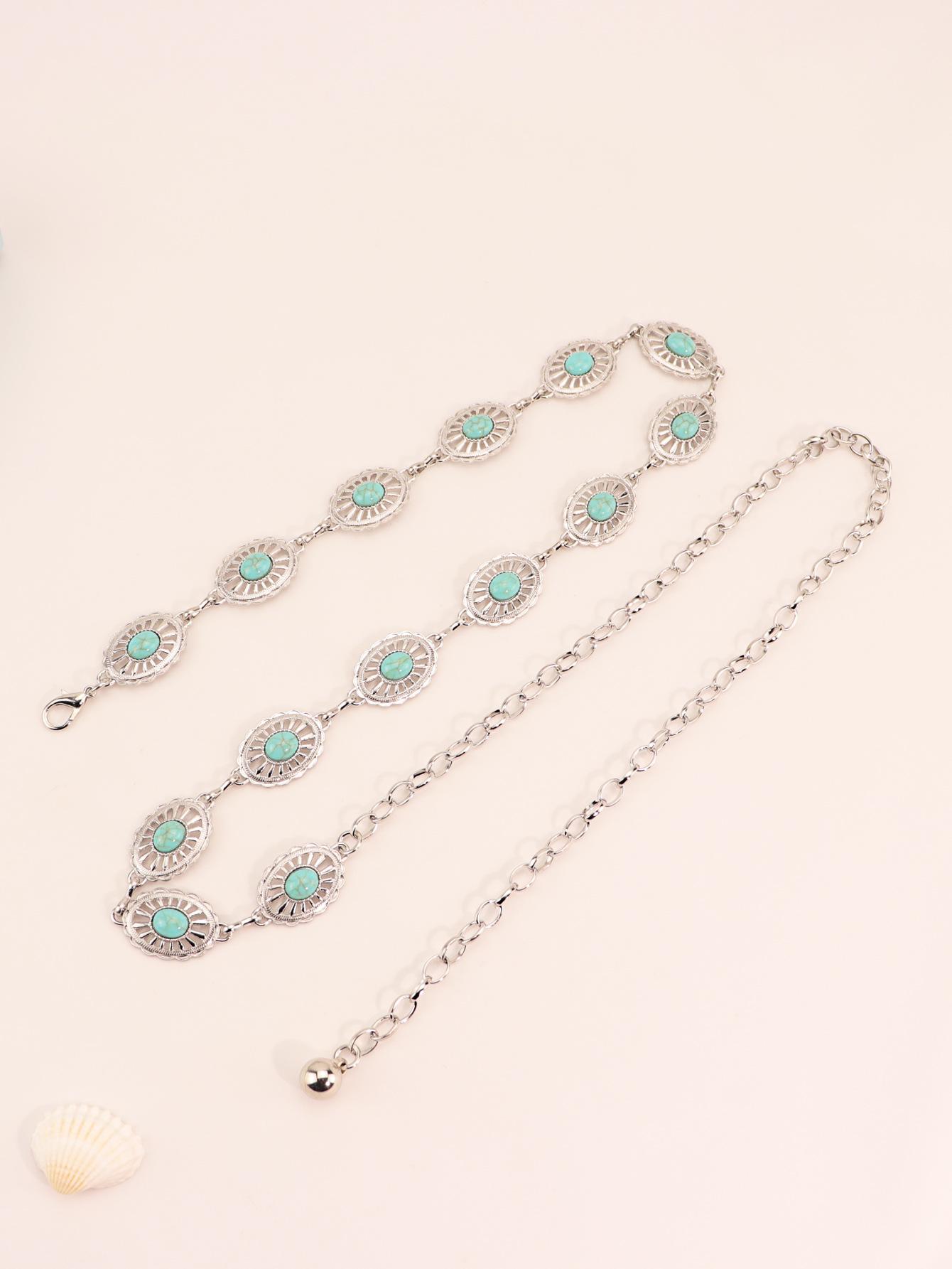 

European & American Carved Turquoise Waist Chain Skirt Accessory срібний