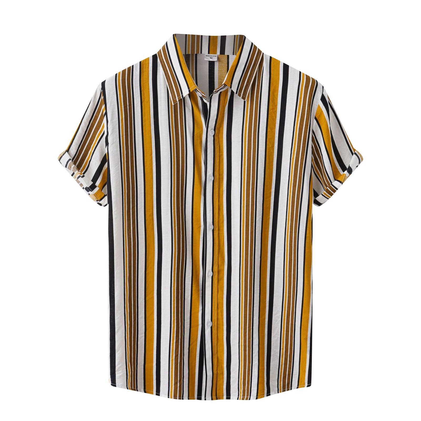

Men s Summer Striped Printed Cotton Linen Beach Short Sleeve Shirt Lapel Casual Shirt XXXL жовтий