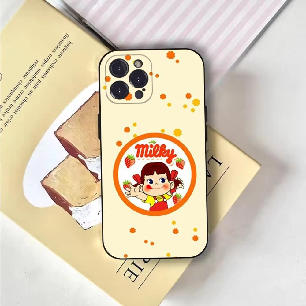 Fujiya Milky Peko-Chan Phone Case For iPhone 16,15,14,13,12,11,Pro,X,XS,Max,XR,Plus,Mini Soft Black Cover