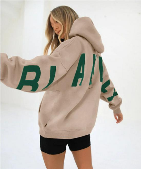 Damen Hoodie mit großem Buchstabenaufdruck aus Fleece - Locker geschnittenes Sweatshirt für Frühling & Herbst