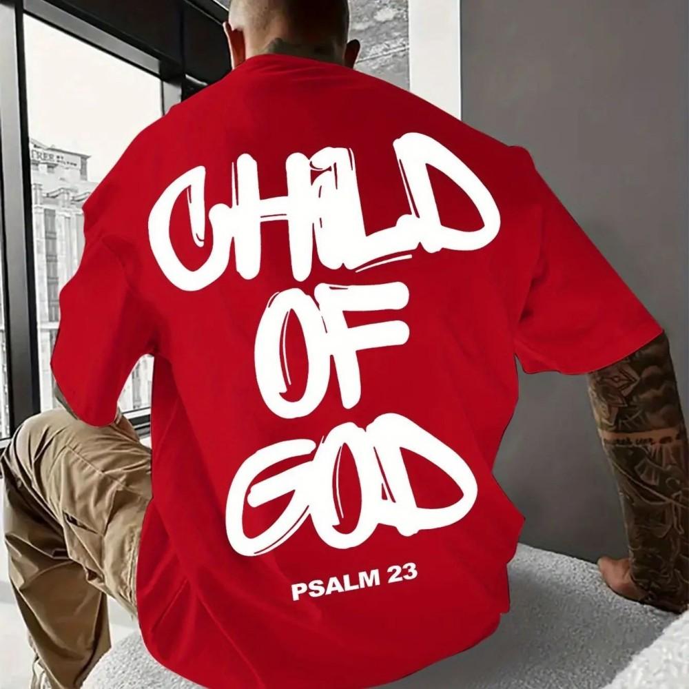 Fashionable mens breathable round neck Tshirt religious comfort Psalms 23 pattern printed outdoor activity casual top