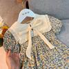 Girls Floral Dress Summer Lapel Western Style Little Girl Princess Dress