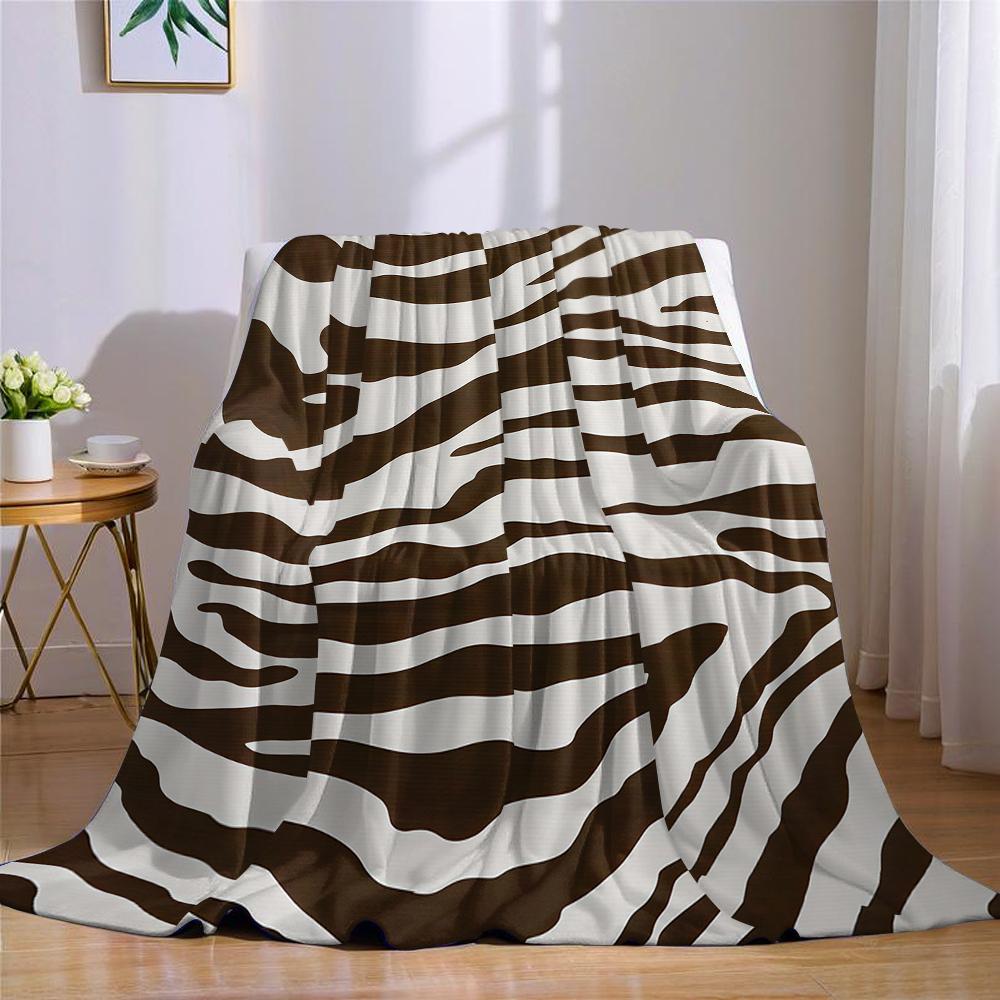 Bruin En Wit Zebrastrepen Flanellen Deken Warm Zacht Halloween Kerst Bank Warm Gezellig Decoratief Decor Cadeau Voor Elk Seizoen
