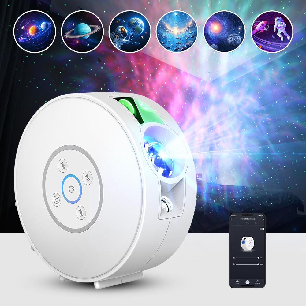 PLT2 Smart Star Projector with Star & Colorful LED Nebula 6 Theme Film Slides bluetooth Speaker White Noise Alarm APP& Voice