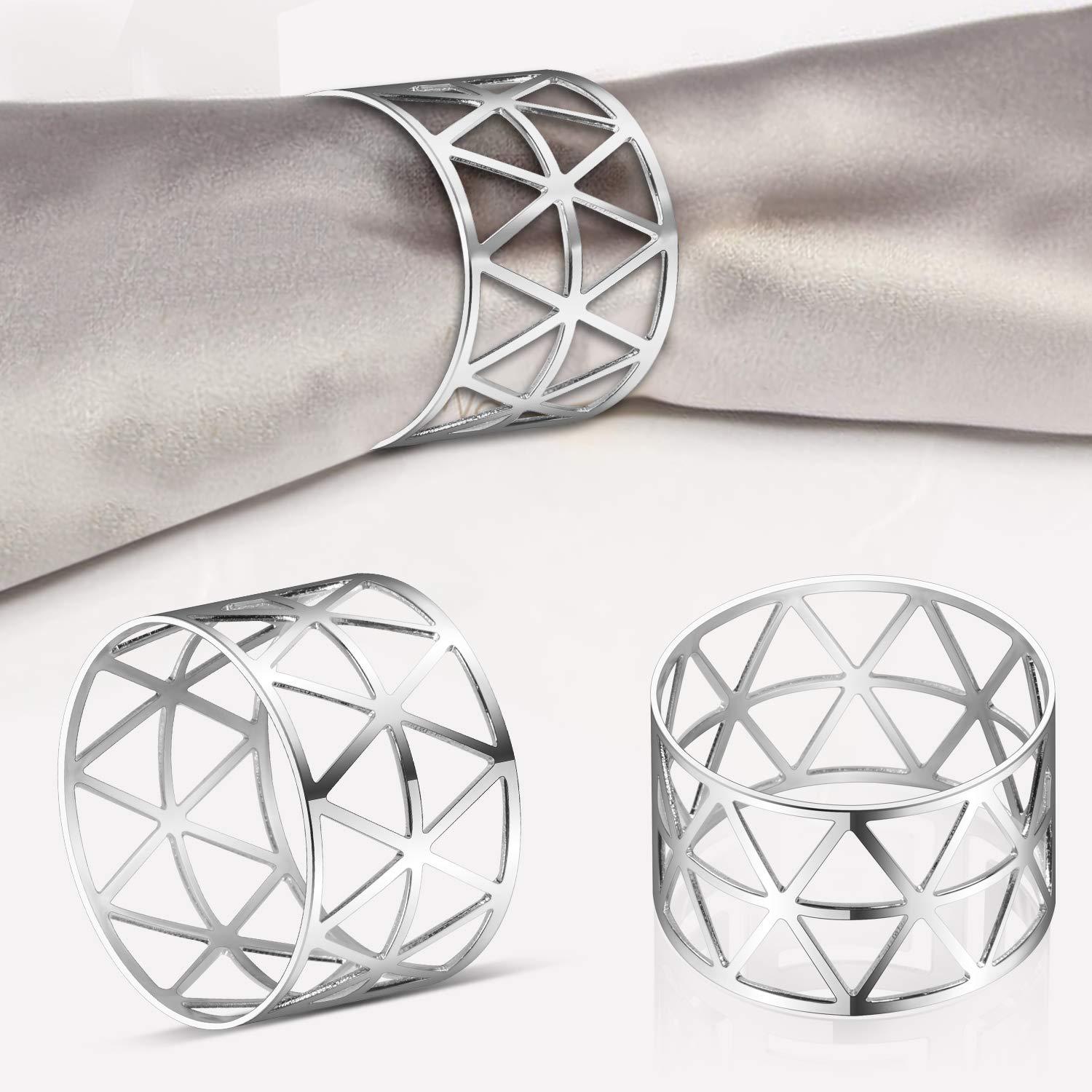 

12pack Premium Zinc Alloy Triangular Geometric Napkin Rings Set Modern Hollow Pattern Table Decor Restaurant Accessories 12-Pack