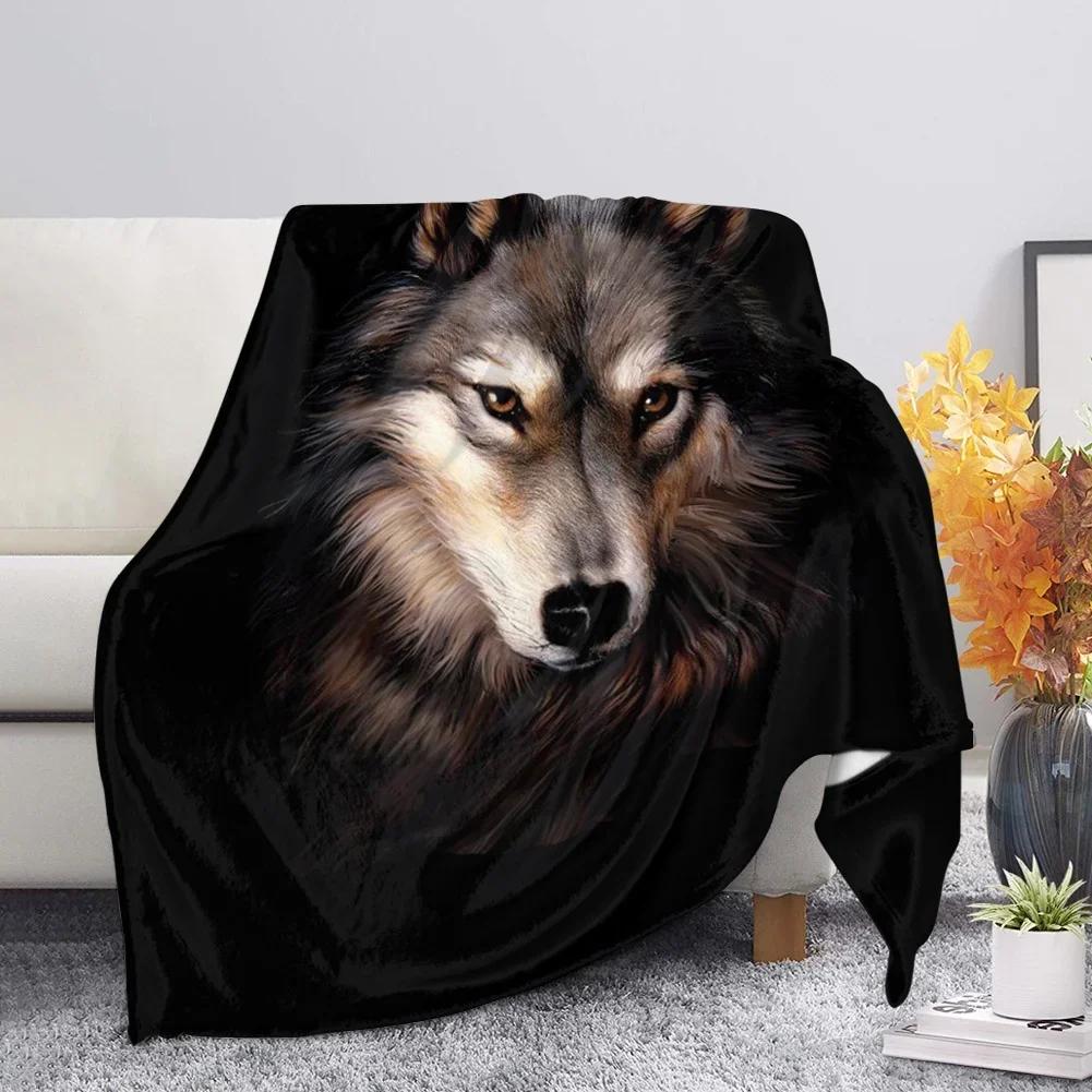 Print  Wolf Pattern King Queen Size All Super Soft Lightweight Blanket for Bed SofaWarm