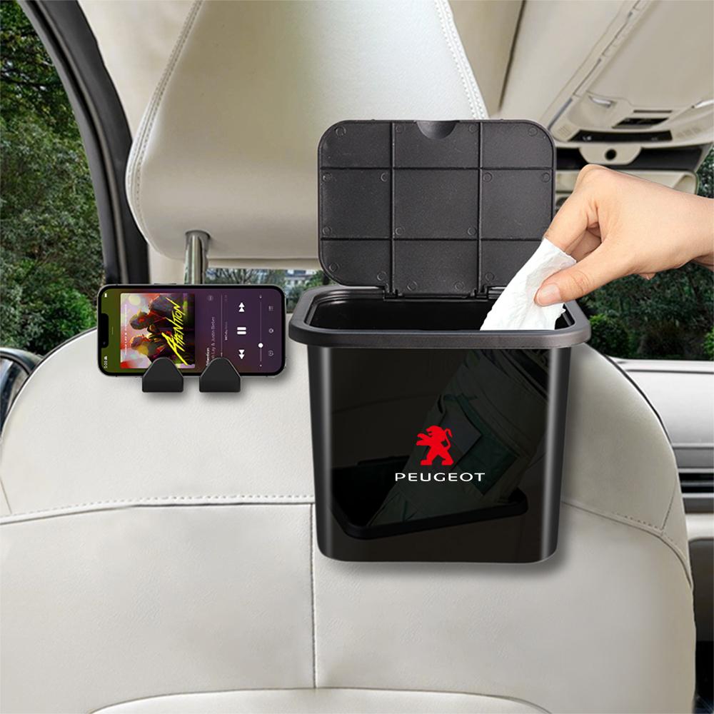 Car Storage Box Seat Back Trash Can Garbage Case Valve Holder For Peugeot 2008 3008 206 207 208 306 307 308 408 107 Accessories