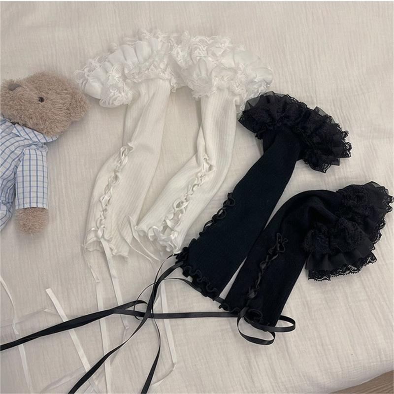 Elegant Lace Trim Flare Arm Sleeves With Ballet and Ribbon Design For Dance And Theme Event Dressingup Anime Armwear