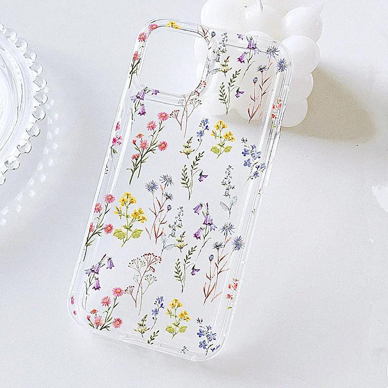 Flower Branch Soft Case For iPhone 13 11 12 14 15 Pro Max 7 8 Plus SE   X XR XS Anti-drop Airbag Shockproof Phone Cover