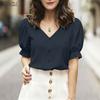 ZANZEA Women Casual V-Neck Solid Color Short Sleeve Blouse