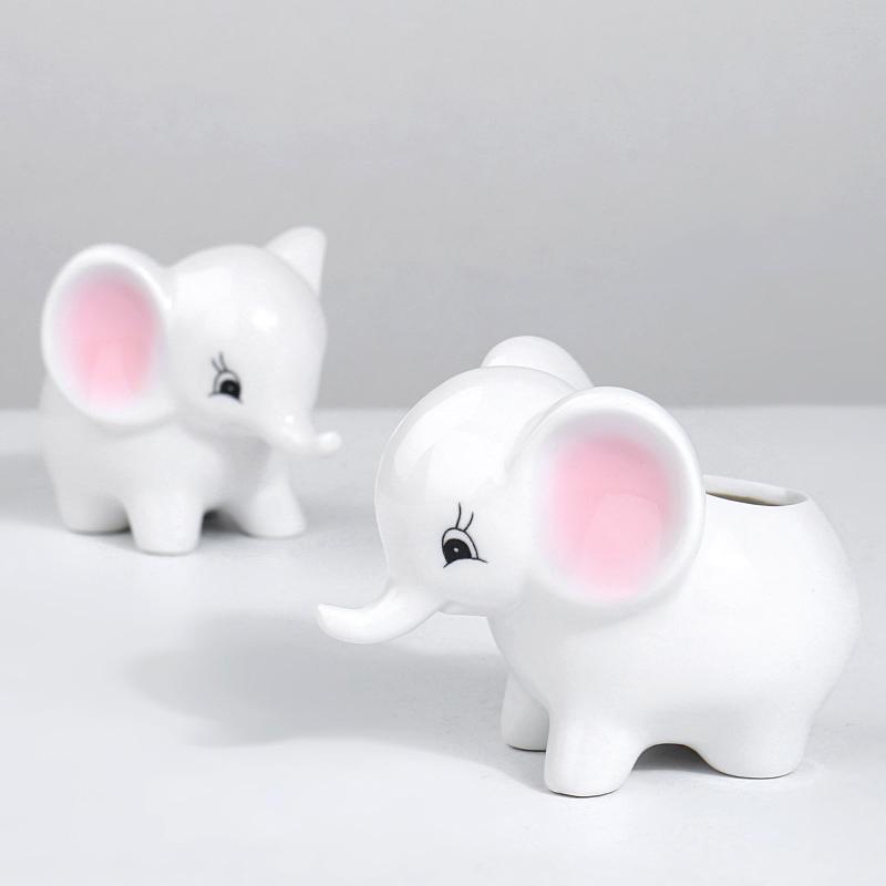 Creative Ceramic Mini Cute White Baby Elephant Succulent Flower Pot Home Table Decro Oranment Craft