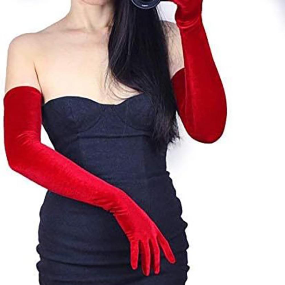 Retro-lange Fäustlinge aus goldenem Samt für Abendkleider – neue Benimmhandschuhe als Geschenk