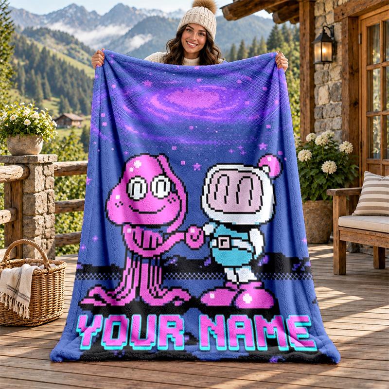 Bomberman Custom Name Flannel Blanket Personalized Soft Warm Plush Throw Blanket Customized Gift for Family Friends