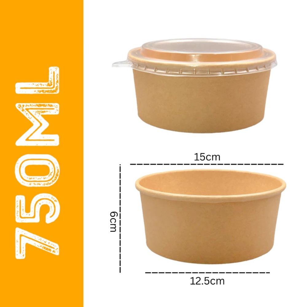 50pcs Disposable Kraft Salad Bowl 500/750ml Disposable Food Container  Food Packaging