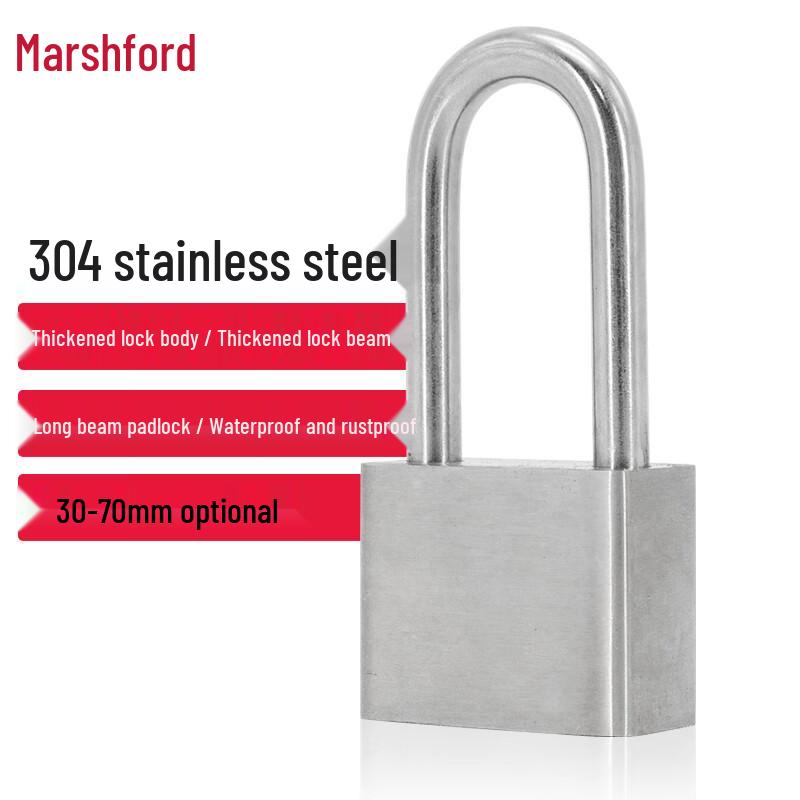Masfu 304 Stainless Steel Waterproof Long Shackle Padlock 70mm
