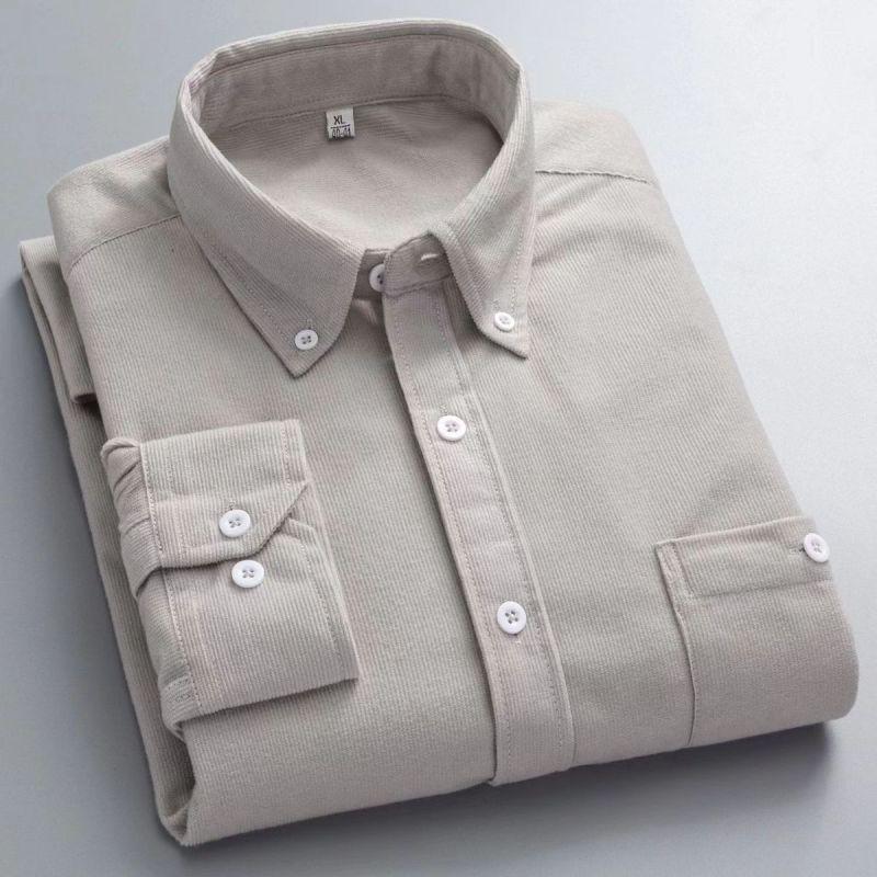 New Spring and Autumn Fashion Versatile Casual Loose Oversized Real Pocket Corduroy Fine Stripe Middle Youth Old Age Shirt