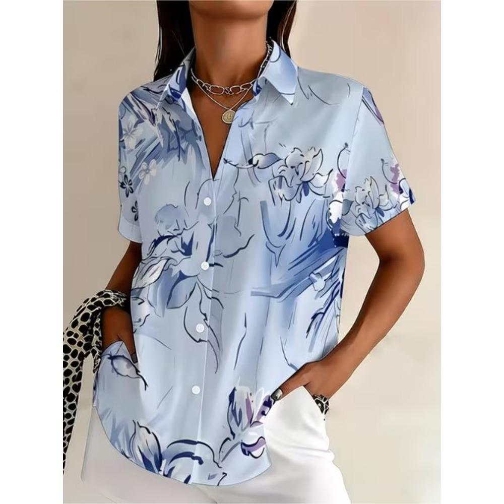Camicia da Donna Camicia a Maniche Corte Camicetta Bottonata Stampata Floreale Quotidiana Casual Collo Top Regolari Quotidiani Estate Primavera