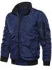 Men Stand Collar Bomber Jacket Zip Up Solid Color Casual Flight Coat