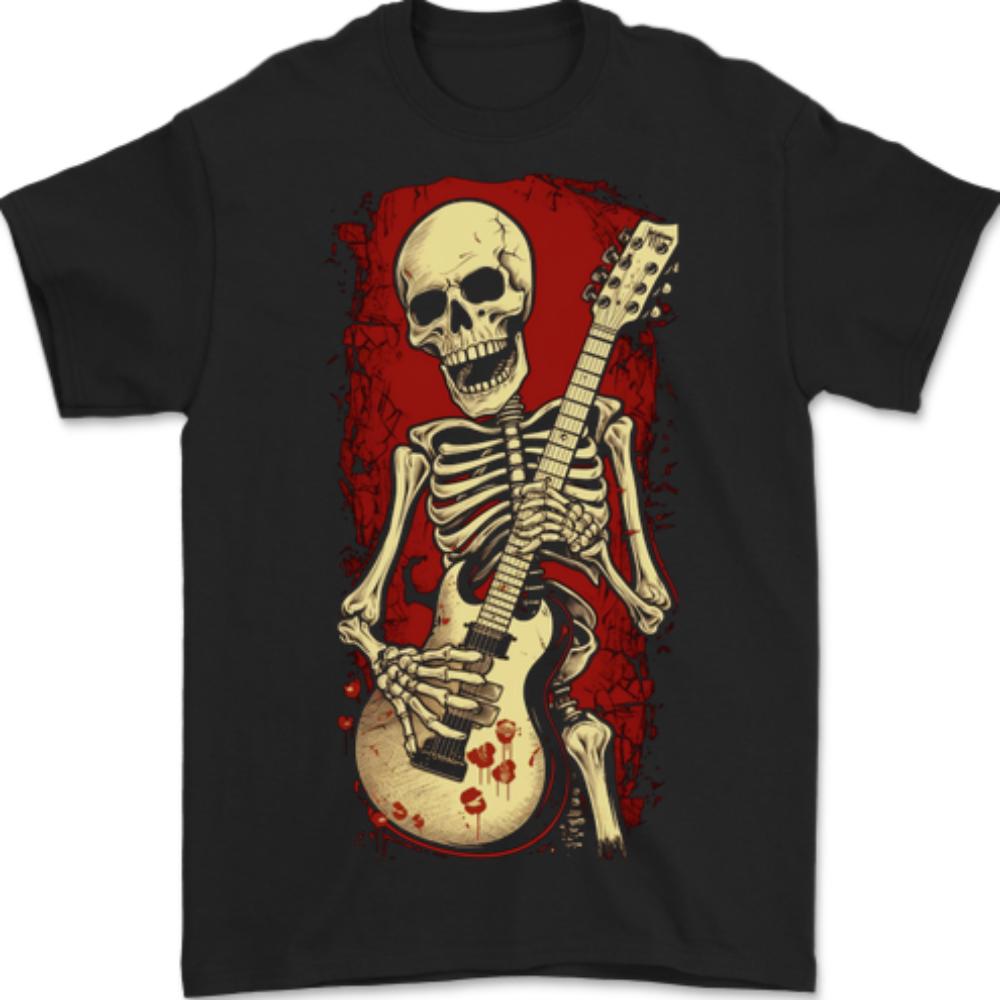 Guitar Playing Skeleton Rock Music Skull Unisexs TShirt 100 Cotton S