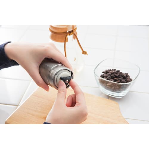 Kawasaki Synthetic Resin Hand Coffee Mill, Silver, 30g Bean Capacity, Ceramic and Stainless Steel, Hammered Finish, MI-011