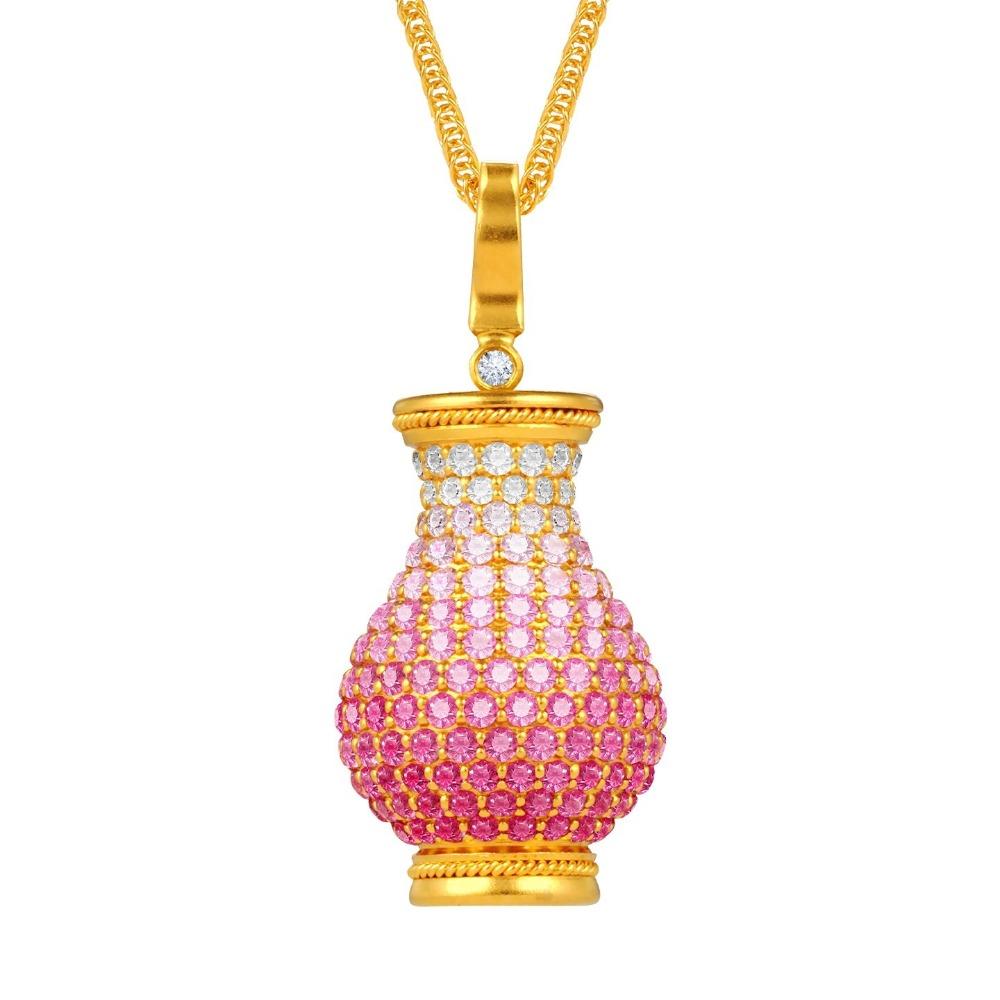 

Handmade Necklace with Gradient Red Corundum Pendant Vintage Bottle Vase Design Zircon Women Jewelry