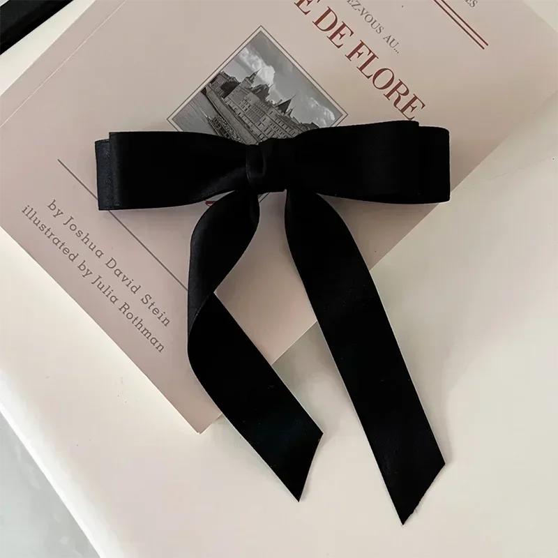 Fashion Cute Fabric Hair Bow Hairpin Women Ribbon Hair Clips Headwear Black White Bow Top Clip Female Hair Jewelry Accessories