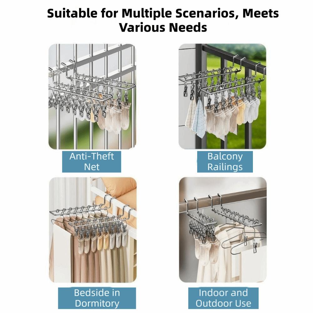 Stainless Steel Socks Drying Rack 10/16 Clips Windproof Window Net Clothespin Waterproof Space Saving Clothes Drying Rack
