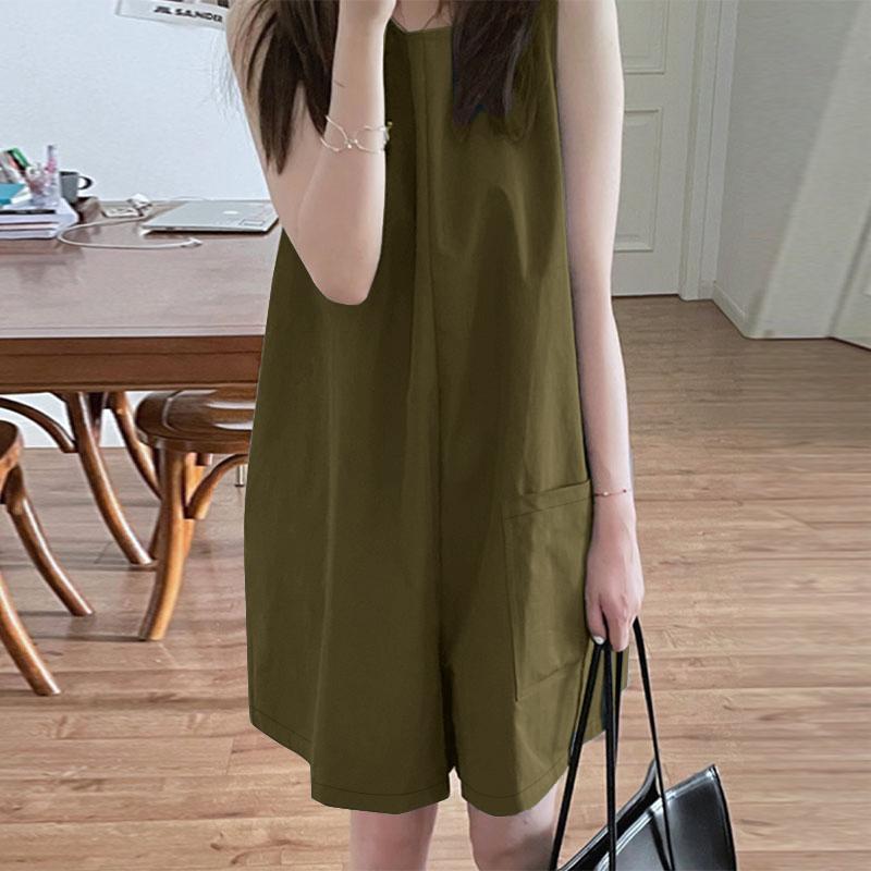 ZANZEA Womens Loose Casual O-neck Sleeveless Summer Short Jumpsuits Overalls