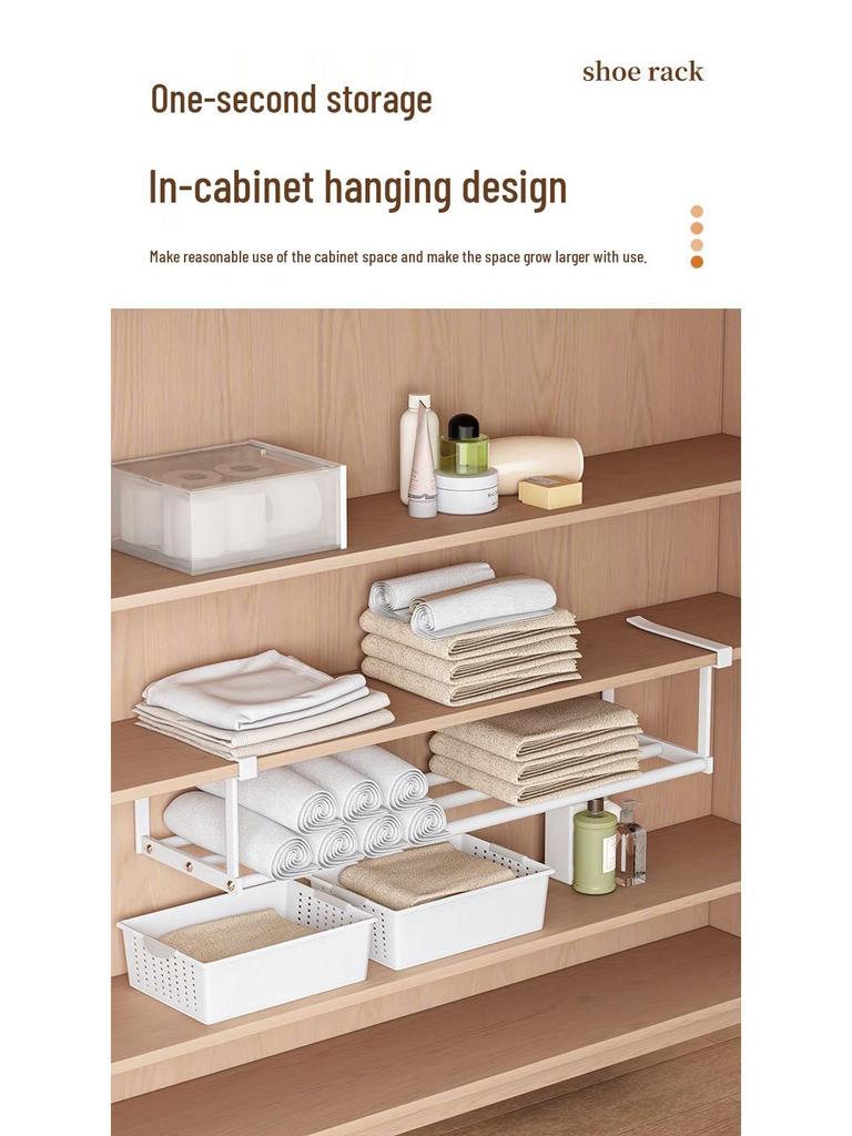 Retractable Shoe Cabinet with Layered Partitions for Space-Saving Storage.