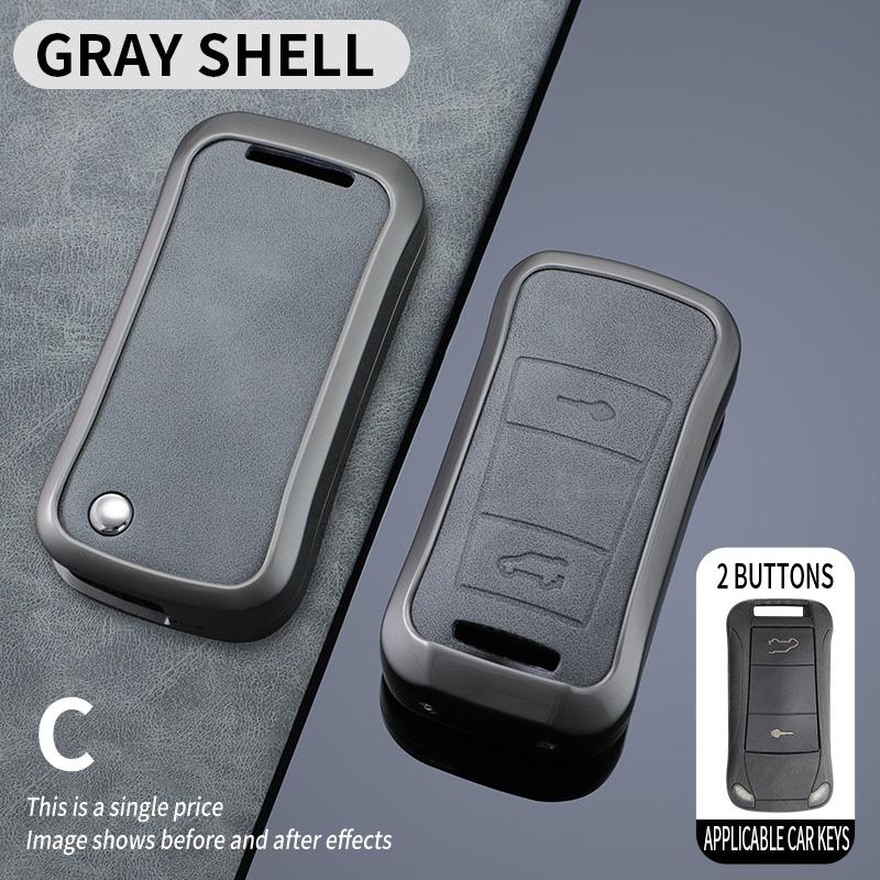 Leather Zinc Alloy Car Key Case Cover Shell Fob for Porsche Cayenne GTS Panamera Carrera GT3 Car Interior Keychain Accessories