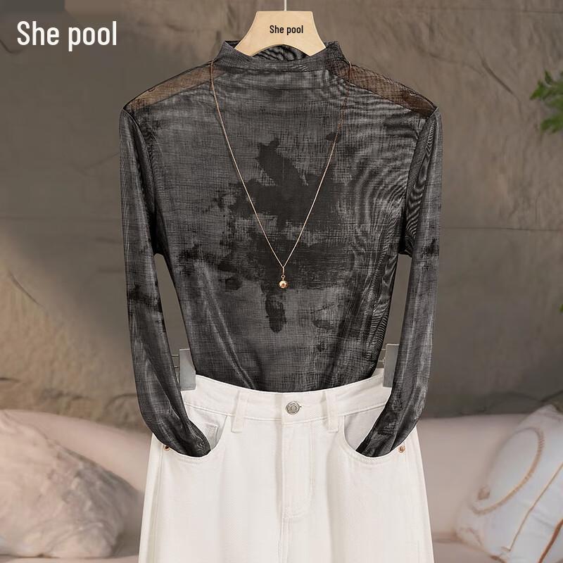 Retro Chinese Ink Print Long Sleeve T-Shirt S